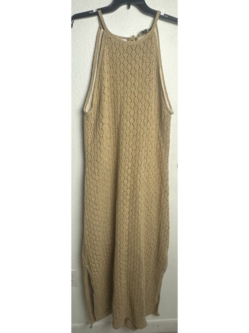 Boston Proper Crochet Knit High Neck Maxi Beach Sundress Dress Tan Costal Sz XL - Picture 2 of 12